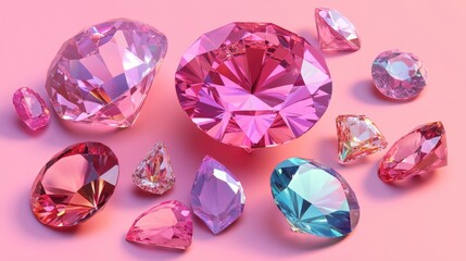 Fototapeta premium Illustration of a pink diamond and various gemstones