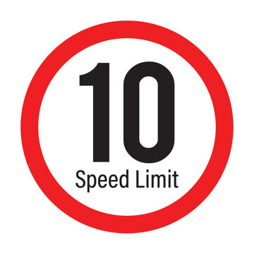 Speed limit 10km round road traffic icon sign flat style design vector illustration set isolated on white background. Circle standard road sign with number kmh in eps 10.