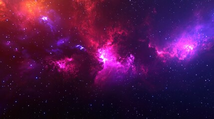 Colorful 3D cartoon rendering of a red violet nebula in outer space featuring the horsehead nebula and an unusual nebula in a distant galaxy