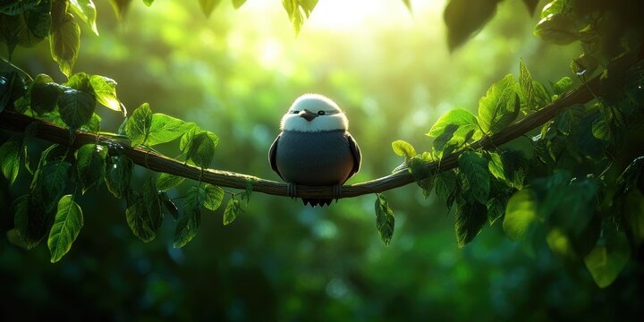 A white-capped noddy perched on a branch surrounded by foliage, Noddy bird resting on a branch in lush greenery