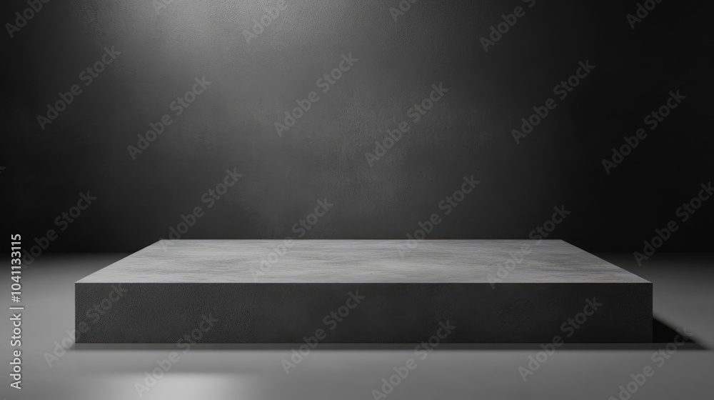 Poster 3d studio setup featuring a gray platform against a gray backdrop designed to emphasize empty space 