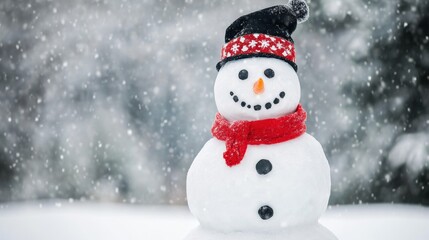 Obraz premium Classic Snowman Smiling in Festive Winter Scene