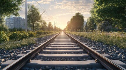 Fototapeta premium Scenic perspective of classic railway tracks in an urban setting