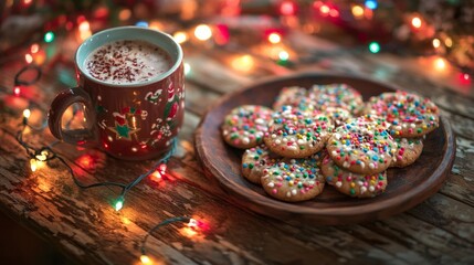 Cozy Christmas Scene with Rustic Wooden Table