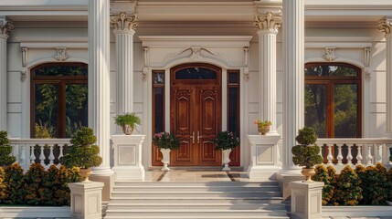Fototapeta premium A classic suburban home with a wooden front door