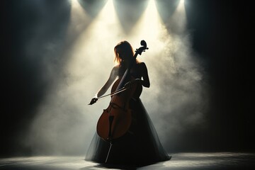 Fototapeta premium A woman dressed in black plays the cello
