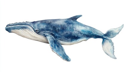 Fototapeta premium Blue Whale illustration in watercolor on a white background
