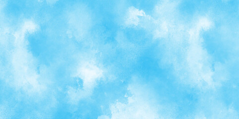 Creative vintage light sky blue background with various clouds and fogg, Watercolor stain with hand paint pattern on blue canvas, natural cloudy watercolor abstract painting background.