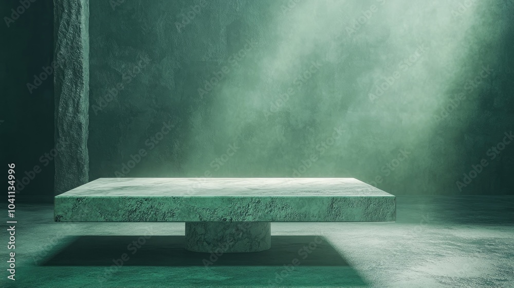 Poster 3d rendering of an empty marble table in the foreground and cement stone in the background featuring