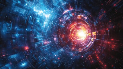 Obraz premium A captivating illustration featuring a futuristic sci fi background with vibrant techno lights