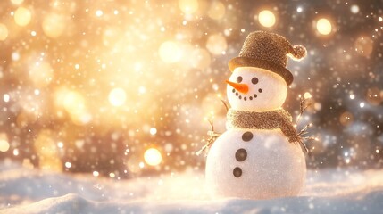 Fototapeta premium Playful Snowman Surrounded by Twinkling Lights