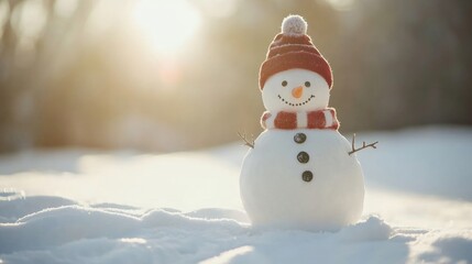 Obraz premium Joyful Snowman Smiling in a Dreamy Winter Scene