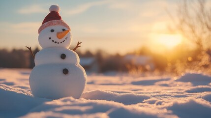 Obraz premium Joyful Snowman Smiling in a Dreamy Winter Scene