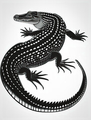 Fototapeta premium alligator silhouette black and white isolated illustration