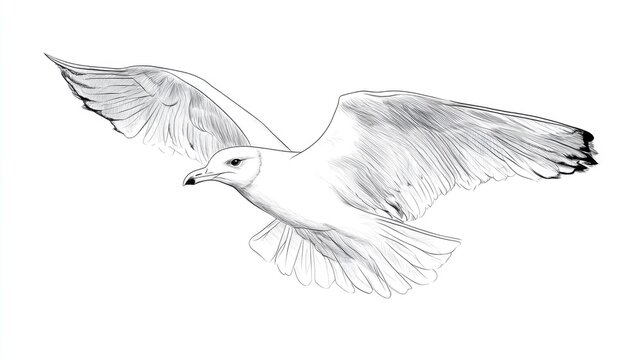 recommend clip art: Seagull in flight line drawing Contour illustration Minimalist art style