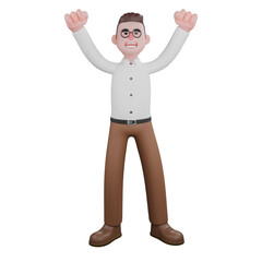 3D Social Expert Sociologist. A male sociologist is standing with his hands clenched and raised upwards. Social Research Model