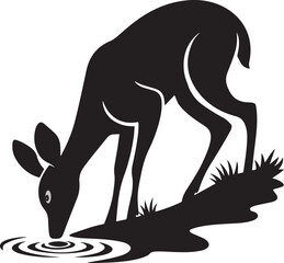 a deer drinking water in a forest, silhouette vector