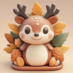 3D Autumn Wildlife Icon: Animals in Fall Illustration Logo