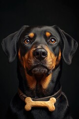 Obraz premium Close-up shot of a dog holding a bone in its mouth