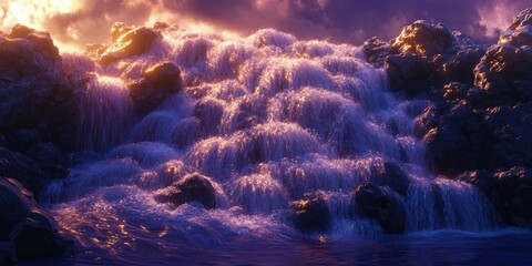 Naklejka premium Majestic Dynjandi waterfall cascading down rocks, Majestic waterfall cascading down rocks