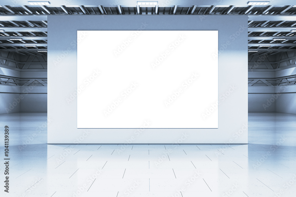 Aufkleber modern spacious garage or warehouse interior with empty mock up banner. 3d rendering.