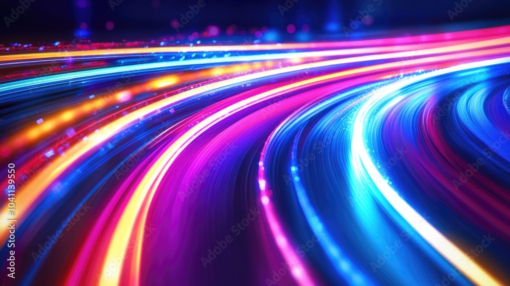 Poster glowing neon lines create a vibrant backdrop with high speed light trails features dynamic motion te