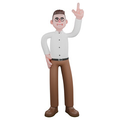 Illustration of a Professional Sociologist. A male sociologist is standing with his left hand raised upwards giving a finger gun symbol. Male