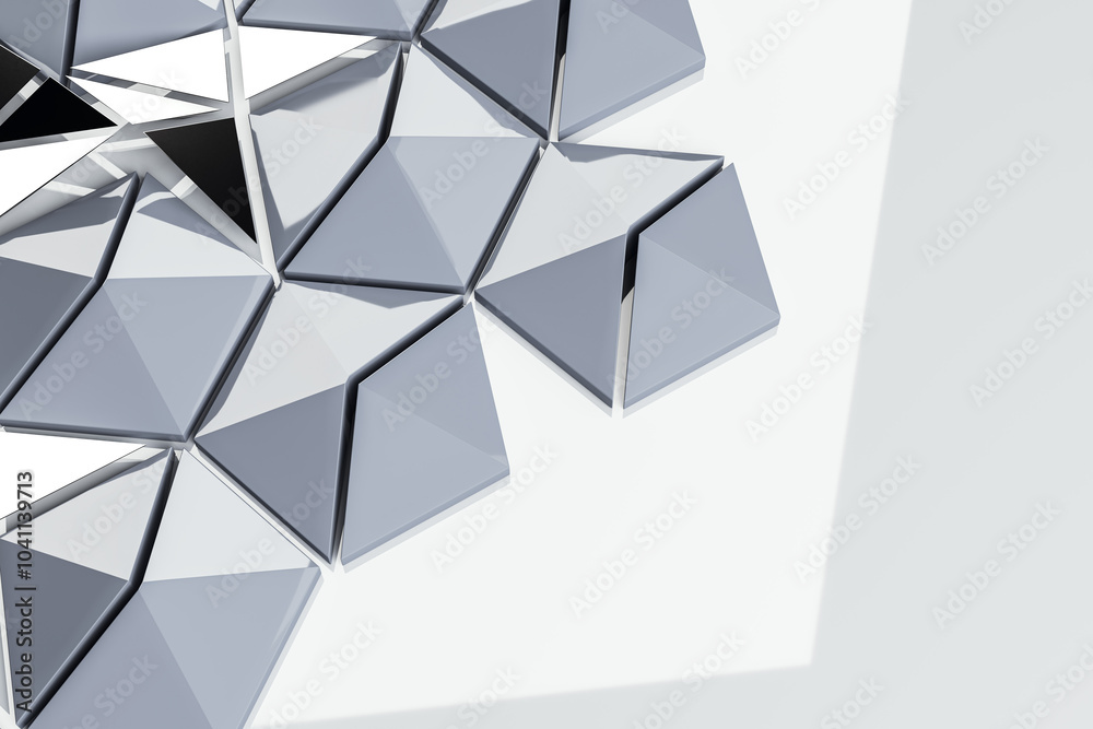 Poster Creative light gray triangular background or landing page. 3D Rendering.