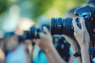 Group of people capturing memories with digital cameras and smartphones