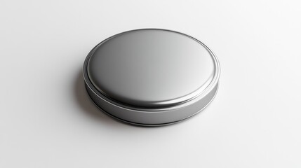 Isolated lithium button cell battery on a white background