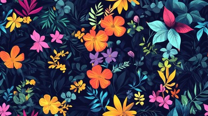 Colorful floral and foliage pattern for a spring and summer backdrop