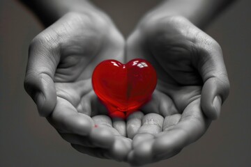 Obraz premium A person holds a red heart symbolizing love and affection, ideal for Valentine's Day or romantic occasions