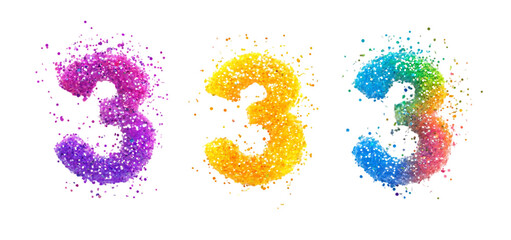 set of a Rainbow glitter pop number collection isolated transparent background