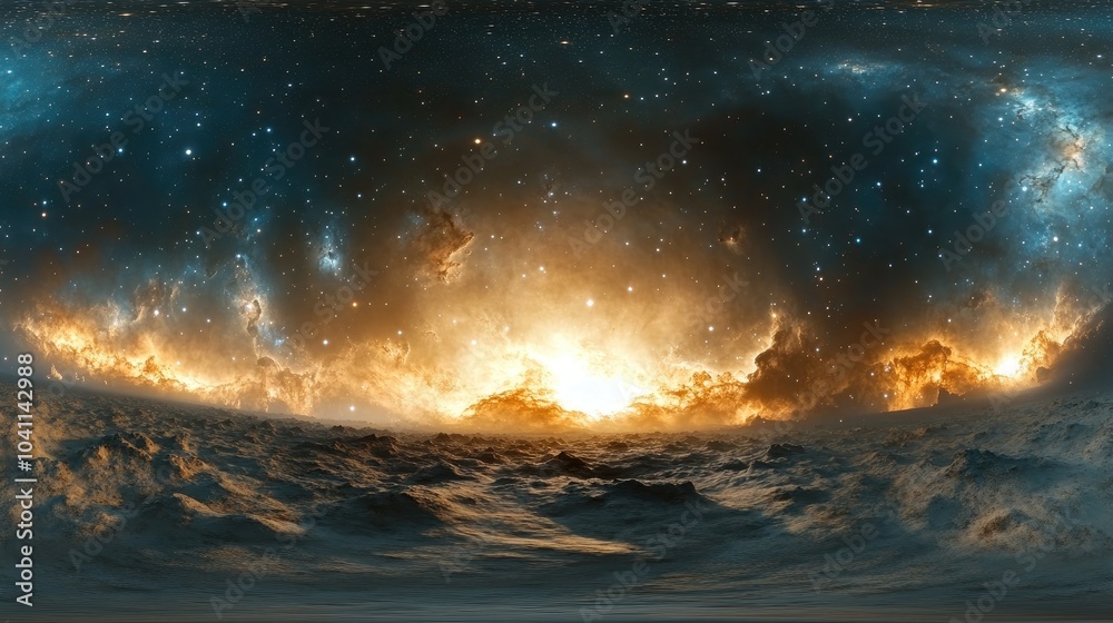 Poster 360 degree space background with nebula and stars equirectangular projection environment map in 3d c