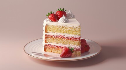 A delicious strawberry cake slice served on a plate