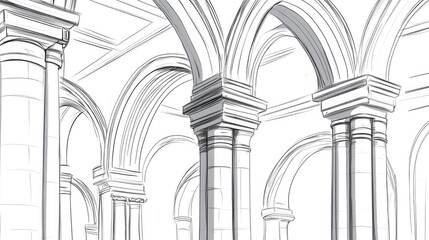 Line art illustration featuring a collection of arches highlighting architectural details