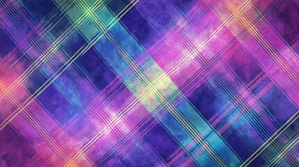 Fototapeta premium Wallpaper Illustrating A Multicolored Tartan With Various Shades Of Purple, Pink, And Green, Adding A Fun And Energetic Vibe