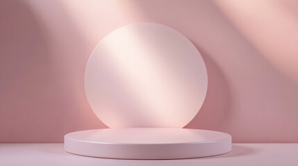 Pink 3D circular podium displayed in a pastel backdrop with minimalistic studio lighting