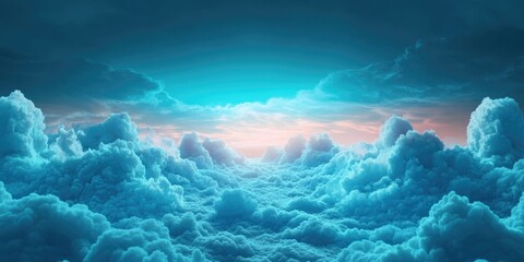 Fototapeta premium Expansive blue sky adorned with fluffy clouds, Vast blue sky with puffy clouds