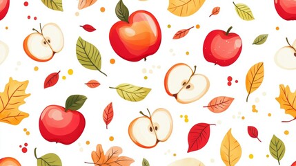Seamless pattern with ripe red apples on white background.