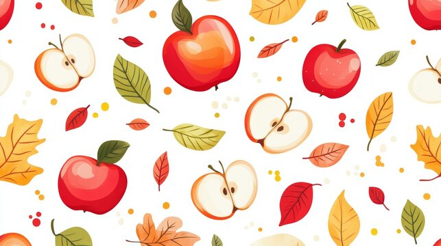 Seamless pattern with ripe red apples on white background. - Powered by Adobe