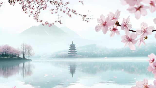 Beautiful Chinese Garden and Peach Blossom