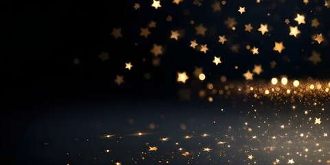 Glowing golden bokeh lights against a dark background, with a few scattered stars visible.