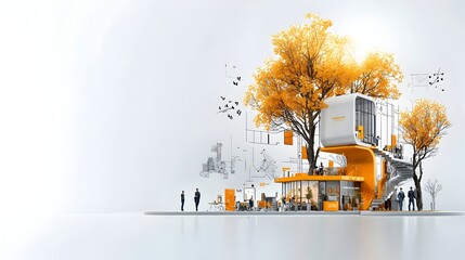 Vibrant cross section of a trade show featuring diverse exhibition booths negotiation areas and interactive product catering to business professionals and industry stakeholders