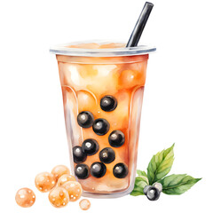 a painting of a drink with blackberries and mints on a black background with a straw in it