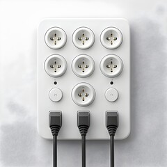 Multipurpose power strip with multiple electrical sockets and plugs against a clean white background