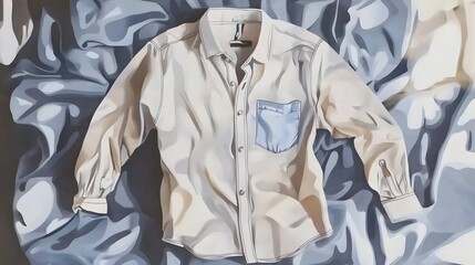 A neatly arranged white shirt with rolled up sleeves is placed on a cozy bedroom bed creating a serene and minimalist composition