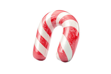  candy cane with red and white stripes and glossy texture, isolated on a transparent background 