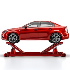 Car Jack Lifting Vehicle on Isolated White Background   Car Service and Maintenance Equipment in Garage Workshop