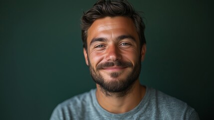 Fototapeta premium Smiling Man with Beard on Dark Background